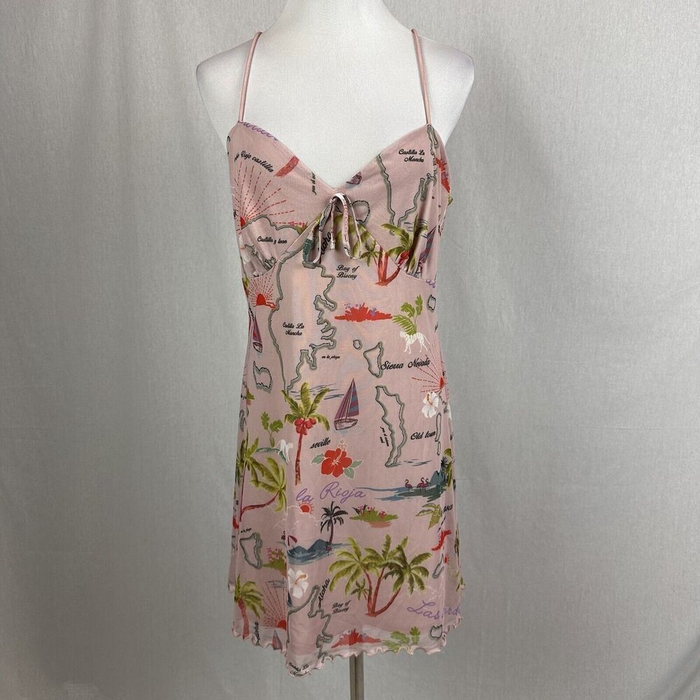 Urban outfitters Elodie printed mini dress tropical pink babydoll size XL - Picture 4 of 7